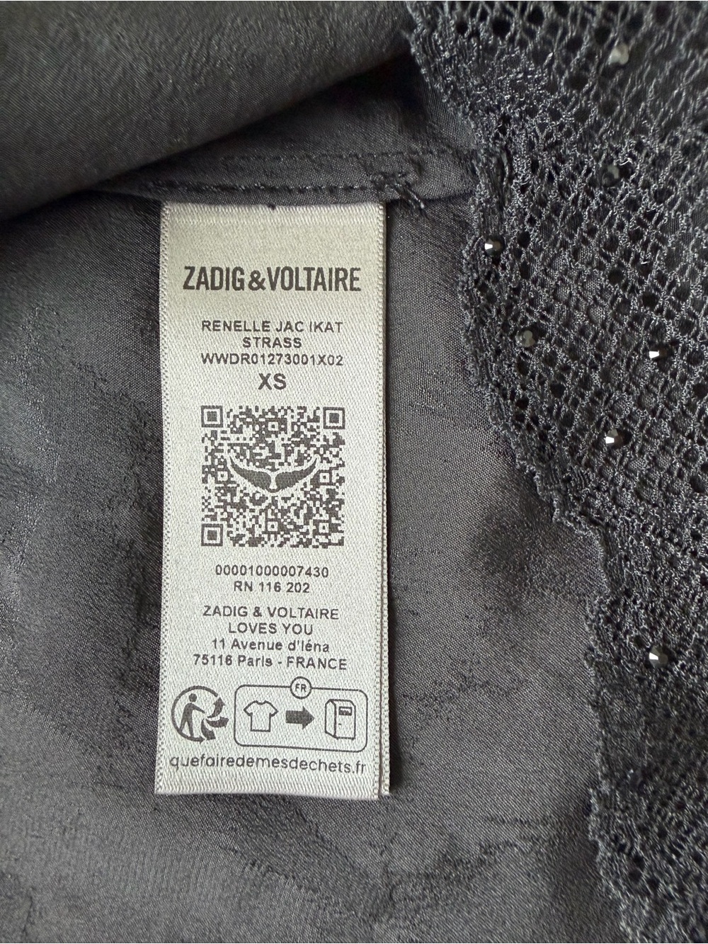 Zadig & Voltaire Renelle Jac Ikat Strass 100% Silk Lace Dress XS NWT - Picture 11 of 16